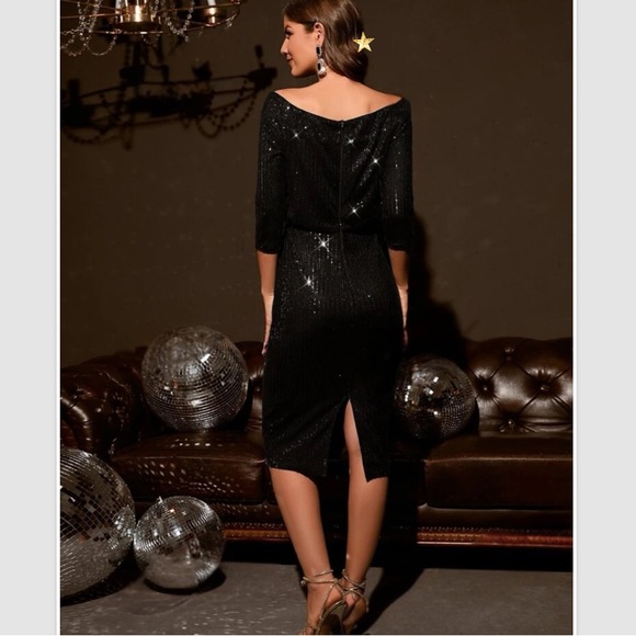 Luxe off shoulder sequins bodycon dress burgundy - Picture 13 of 15